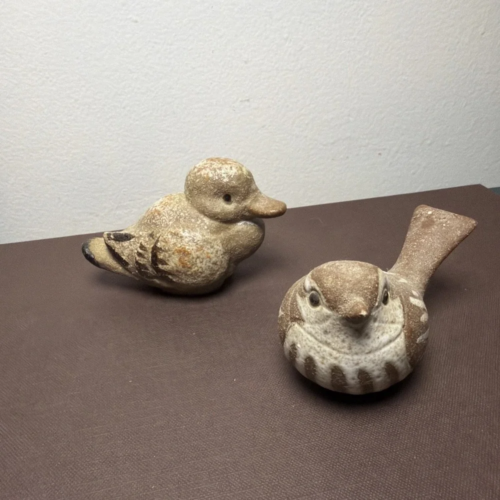 Vintage Stoneware Schmid Brothers Pottery Bird & Duck Figurine Pair Cottagecore